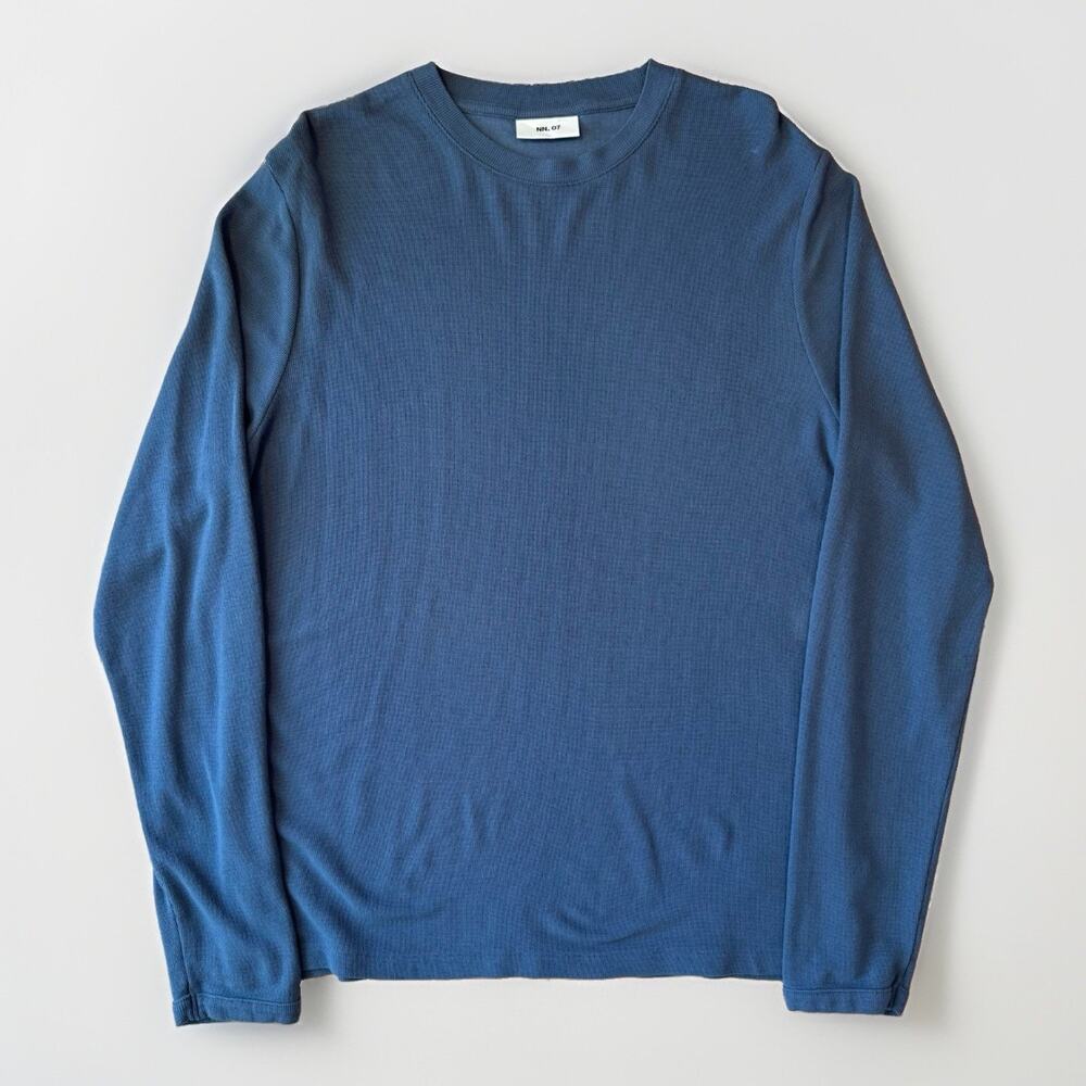 NN07 Shirt Large Blue Long Sleeve Cotton Modal Minimalist New York